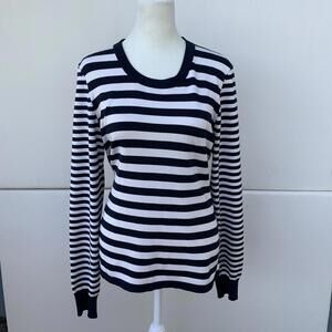 WORTH Womens Blouse Top Shirt cotton Silk White Navy Long Sleeve Stripe Sz M